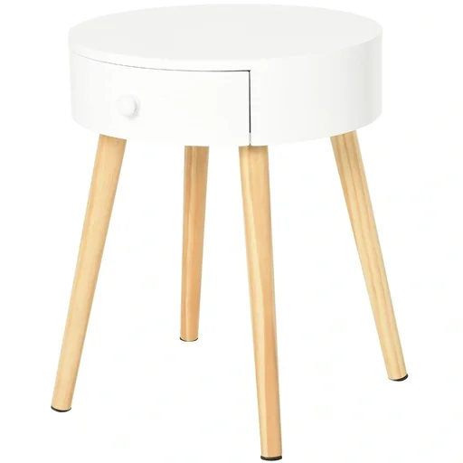 "Nachttisch mit Schublade, Schlafzimmer Nachtkommode mit Beinen, runder Beistelltisch, Skandinavisches Design, Massivholz image"