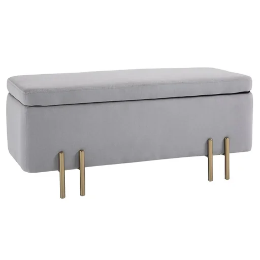 "Sitzbank, Polsterbank mit Stauraum, Truhenbank, Stoff, Metall, Schaumstoff, Hellgrau, 100 x 40 x 42 cm image"