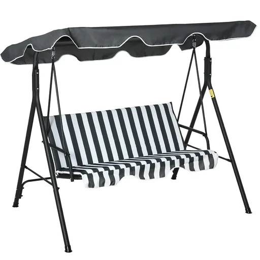 "Hollywoodschaukel Gartenschaukel Schaukelbank 3-Sitzer mit Dach Stahl Grau+weiß 172 x 110 x 153 cm image"