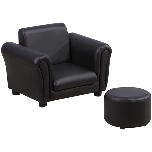 "Kindersessel mit Fußhocker Kindercouch Kindersofa Minisofa Kindermöbel Holz Schwarz image"