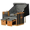 Strandkorb Volllieger Gartenliege Getrankehaltern PE Rattan Hellgrau 118 x 79 x 50 cm