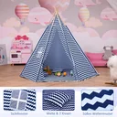 Tipi-Kinderzelt mit Bodenmatte blau, weiß