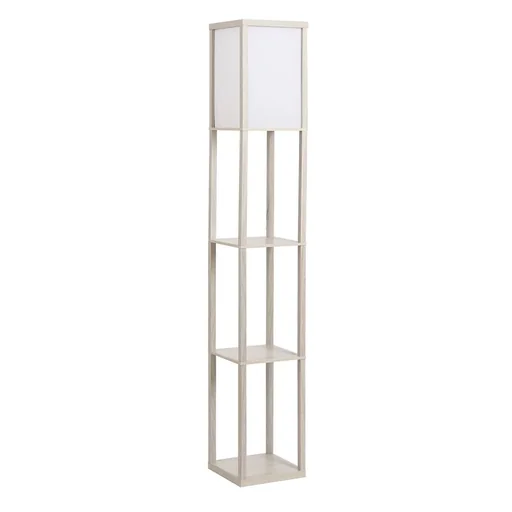 "Stehleuchte Stehlampe mit 3 Regalen Innenbeleuchtung E27 bis 40W für Wohn-/Schlafzimmer E1-MDF, Acryl Eiche+Weiß 26 x 26 image"