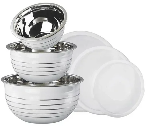"Schüssel-Set mit Deckel, Edelstahl, Weiß, 6-teilig image"