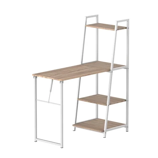 "Schreibtisch klappbar mit 4 Tier Bücherregal, Computertisch, Bürotisch, E1 Spanplatte, Metallrahmen, Natur+Weiß, 106 x 4 image"