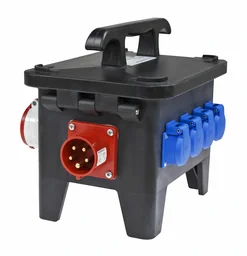 Baustellenstromverteiler M1 Anschluss CEE 400V, 16A, 4 Steckdosen 230V, 2 CEE-St