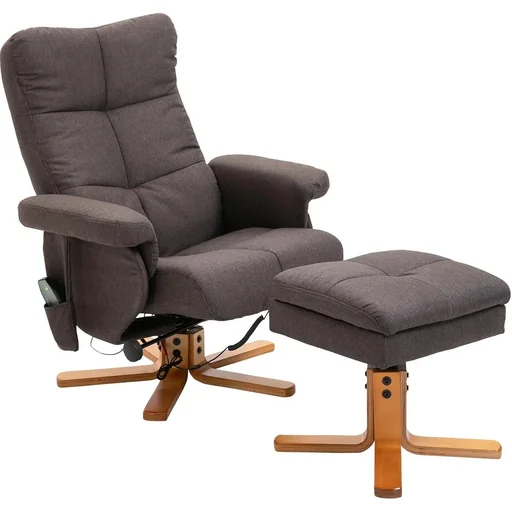 "Massagesessel mit Fußhocker Relaxsessel Fernsehsessel TV Sessel 145°-Neigung Polyester Braun 80 x 86 x 99 cm image"