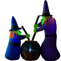 Aufblasbare Hexen Höhe: 1,8m Halloween Deko mit LED