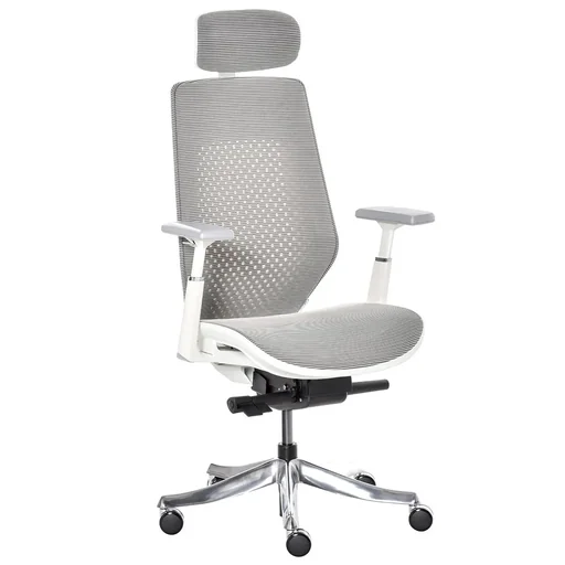 "Bürostuhl Drehstuhl mit Kopfstütze Winkel einstellbar Hellgrau Schaumstoff Nylon Polyester 65 x 68 x 117-125 cm image"