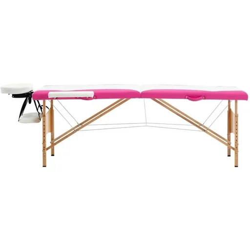 "Klappbarer Massagetisch 2 Zonen Holz weiß und rosa image"