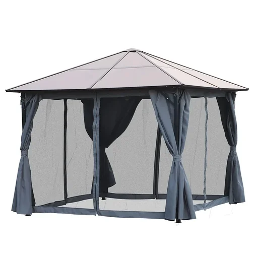 "Pavillon 3 x 4m Gartenpavillon Partyzelt mit Seitenteilen PC Dach Alu Dunkelgrau image"