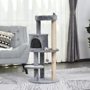 Katzenbaum 4-Stock Katzenhöhle Katzenhaus mit Spielbällen Sitzstange Sisalsäule und Kratzbrett groß stabil luxuriös Sisa