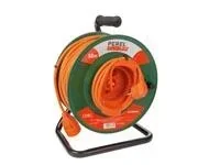 "Kabeltrommel, für Innenbereich, französischer Erdungsstecker, Thermoschutz, Kabellänge 50 m, 3G1.5, orange/grün image"