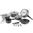 Marmoriertes Kochgeschirr-Set - 14-teilig - silber