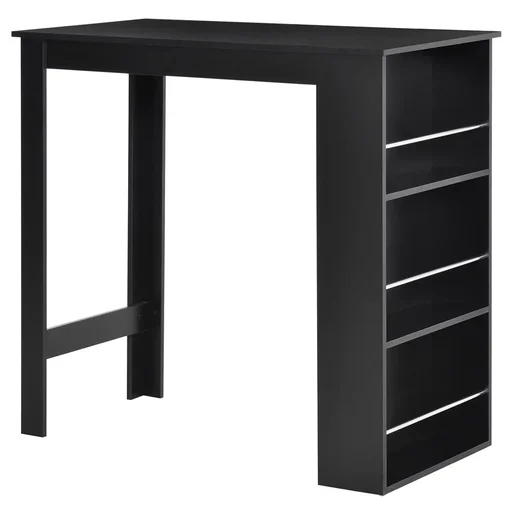 "Bartisch moderner Esstisch Schreibtisch mit 3 Ablageflächen Schwarz Spanplatte 112 x 57 x106 cm image"