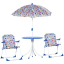4tlg. Kindersitzgruppe Gartentisch 2 Klappstühle Sonnenschirm Camping Kindersitzgarnitur Gartenmöbel für 3-5 Jahre Blau