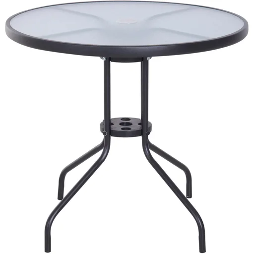 "Gartentisch Balkontisch Bistrotisch Gartenmöbel mit Schirmloch Hartglas + Metall Schwarz Ø80 x 72 cm image"