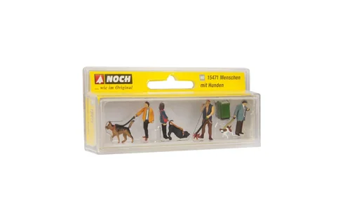 "Menschen mit Hunden, 4 Figuren mit Hund,1 Mülleimer image"