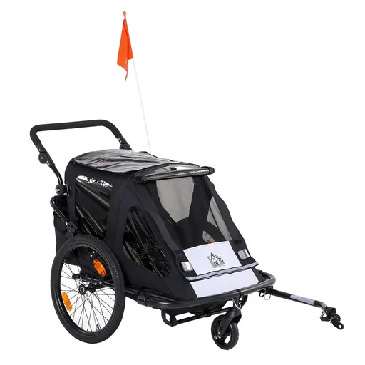 "Kinderanhänger Fahrradanhänger mit Aufbewahrungstasche Kinderwagen mit Mesh-Tür Fahne klappbarer Kinderanhänger 2 in 1 image"