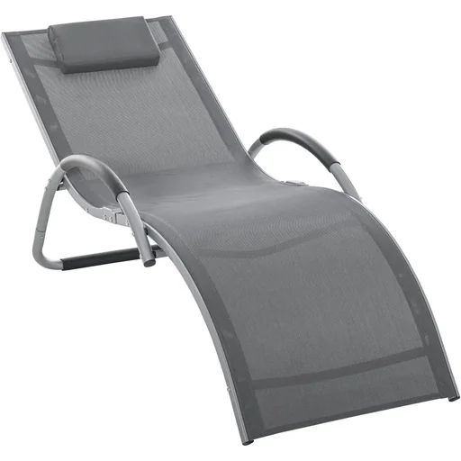 "Gartenliegen mit Kissen Sonnenliege Relaxliege ergonomisch Aluminium Texteline Dunkelgrau 160 x 60 x 65 cm image"