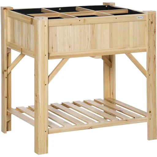 "Hochbeet Holz mit 6 getrennten Anbauflächen Pflanztisch Blumenkasten Vliesstoff Natur 78,5 x 58 x 81 cm image"