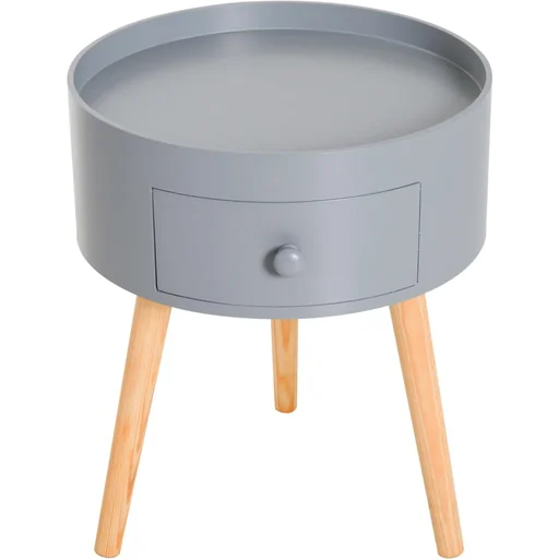 "Couchtisch rund Beistelltisch mit Schublade Holz Grau image"