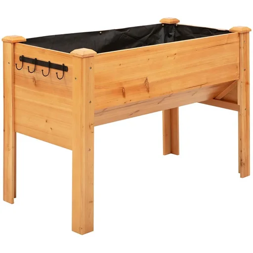 "Hochbeet aus Holz Kräuterbeet Pflanzkasten mit Abflussloch Haken Blumenkasten mit Füßen Massivholz Natur 124 x 60 x 81 c image"