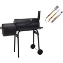 BBQ Grill - Smoker schwarz mit Thermostat und 3-teiligem BBQ Werkzeugset - Grillfläche 66 x 34 cm