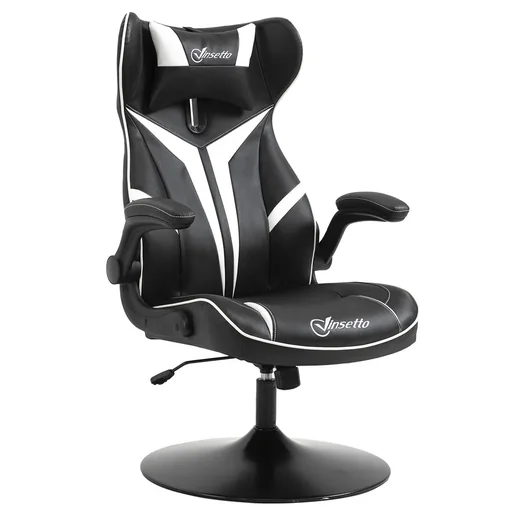 "Gaming Stuhl ergonomischer Computerstuhl mit Wippfunktion Drehstuhl höhenverstellbar Stahl Schwarz+Weiß 67 x 75 x 106-11 image"