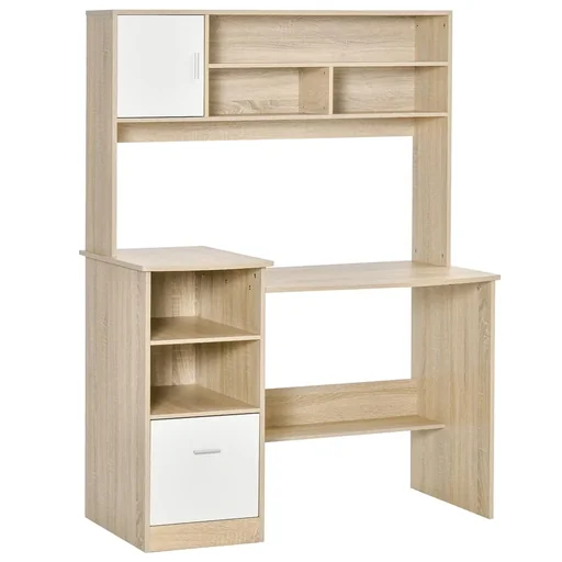 "Schreibtisch Computertisch mit Bücherregal Home-Office Eiche Weiß Spanplatte 120 x 60 x 160 cm Bürotisch Schublade und A image"