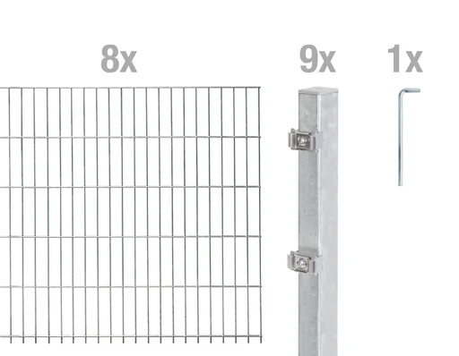 "Doppelstabmattenzaun Komplettset, feuerverzinkt, Höhe 140 cm, Länge 16 m image"