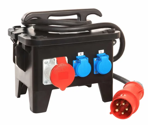 "Baustellenstromverteiler M4 Anschluss CEE 400V, 32A, 3 Steckdosen 230V, 2+1 CEE-Steckdosen 400V image"