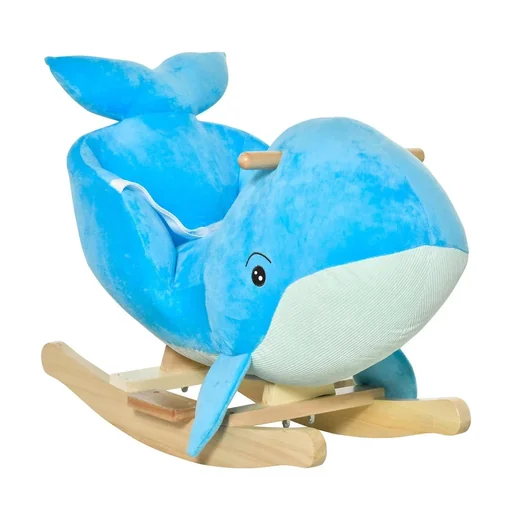 "Schaukelpferd mit Wal-Design Sound Plüsch Schaukeltier Babyschaukel Spielzeug für 18-36 Monaten Kinder Pappelholz Blau 6 image"