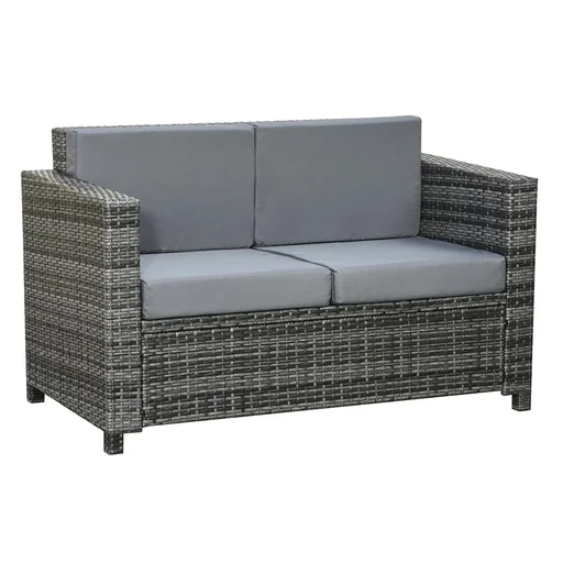 "Poly-Rattan Sofa mit Kissen 2-Sitzer Garten Loungesofa Metall Polyester Grau 130 x 70 x 80 cm image"