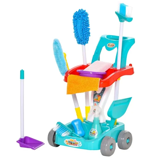 "Reinigungswagen Besenwagen Putzwagen mit Zubehör 22 Stück Haushaltsspielzeug für Kinder von 3 bis 6 Jahren ABS PP-Kunsts image"