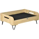 Hundehochbett mit Schutzrand und Transportgriffen, Eiche+Schwarz, 82 x 56 x 31,5 cm