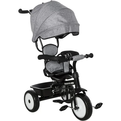 "6 in 1 Kinderdreirad Dreirad Kinder Fahrrad Rad Kinderwagen Schubstange Sonnendach Sicherheitsgurt 6-60 Monate Grau+Schw image"