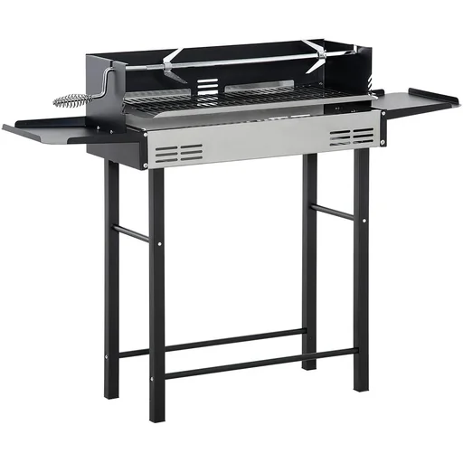 "BBQ Grill mit Spieß - Edelstahl - Schwarz/Silber - 118 x 32 x 90 cm image"