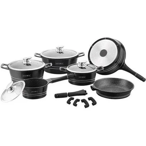 "Marmoriertes Kochgeschirr-Set - 14-teilig - schwarz glänzend image"