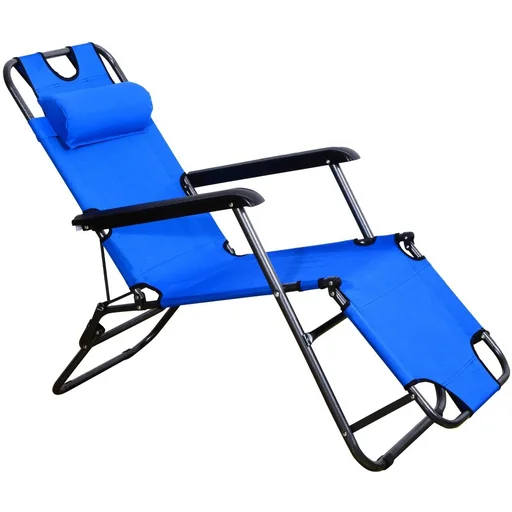 "Sonnenliege Strandliege Gartenliege Relaxliege klappbar mit Kissen Strand Metall + Oxfordstoff Blau 118 x 60 x 80 cm image"