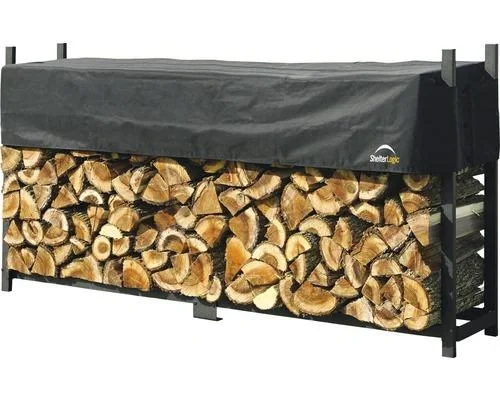 "ShelterLogic Kaminholzregal 2.000 kg Schwarz, 238×36 cm – XXL-Stahlregal mit verstellbarer Abdeckung, wetterfest image"