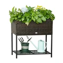 Poly Rattan Hochbeet Blumenkasten mit Füßen Blumentopf mit Ablage Braun 70 x 30 x 72 cm