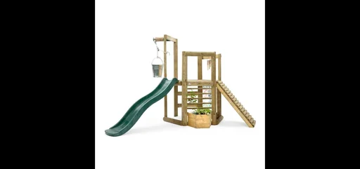 "Discovery Spielhaus Outdoor-Spielhaus für Kinder aus Holz, Kletterrampe, Rutsche, Pflanzkübel, Malscheibe, natur image"