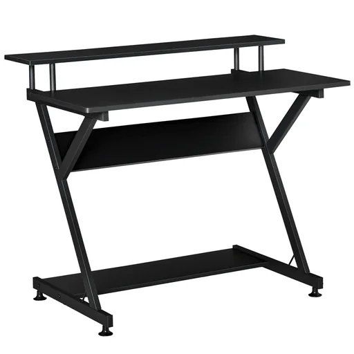 "Computertisch industrieller Stil mit Höhenverstellbar Fußbett MDF Metall Schwarz 100 x 60 x 85,5 cm image"
