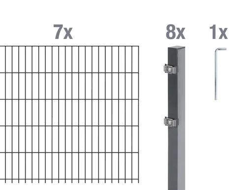 "Doppelstabmattenzaun Komplettset, anthrazit, Höhe 140 cm, Länge 14 m image"