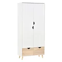 Kleiderschrank Garderobe Schrank mit Stange Schublade für Wohnzimmer Schlafzimmer Weiß+Natur 80 x 40 x 180 cm