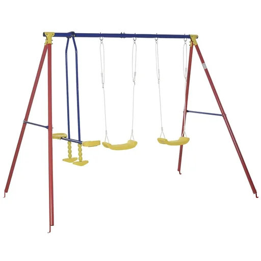 "Kinderschaukel Gartenschaukel Schaukelgerüst 2 Schaukeln mit Wippe höhenverstellbar Metallgestell 3-5 Jahre image"