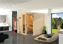 Massivholzsauna VALIDA Eck 2 Glastür + Fenster