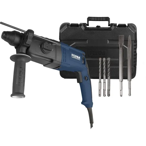 "HDM1038P Bohrhammer 800W - Soft griff - 4 Funktionen - Inkl. 3 SDS Plus Bohrköpfer und 2 SDS Plus Werkzeugköpfen mit Auf image"